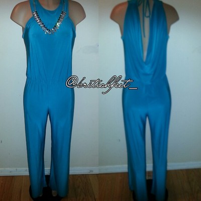 Bejeweled neckline jumpsuit