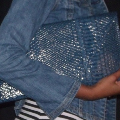 Large snakeskin clutch-navy