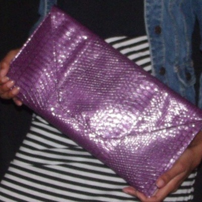 Large snakeskin clutch-purple