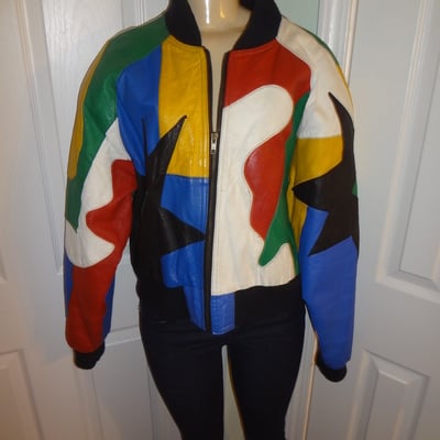 Vintage 2 + 2 colorful leather jacket size l 