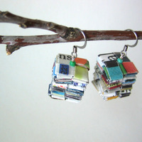 Stacked Paper Earrings With Green Glass Beads - Thumbnail 2