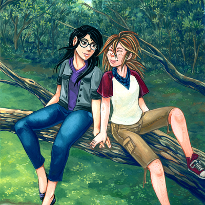 Girls in a tree print