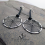 Sterling and Leather Steampunk Spider Web Earrings-1