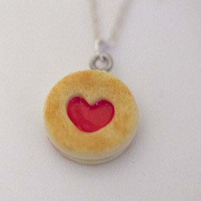 Kawaii cute miniature food necklaces - strawberry jam cookies with sterling silver chain