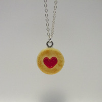 Kawaii Cute Miniature Food Necklaces - Strawberry Jam Cookies with Sterling Silver Chain - Thumbnail 1