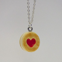 Kawaii Cute Miniature Food Necklaces - Strawberry Jam Cookies with Sterling Silver Chain - Thumbnail 2