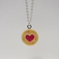 Kawaii Cute Miniature Food Necklaces - Strawberry Jam Cookies with Sterling Silver Chain - Thumbnail 3
