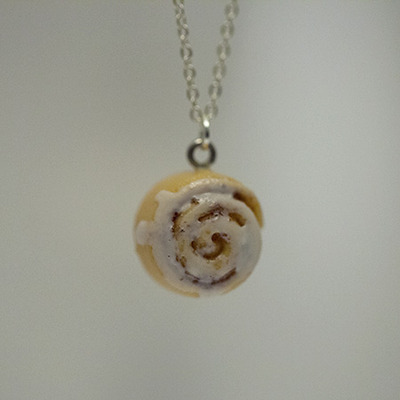 Kawaii Cute Miniature Food Necklaces - Cinnamon Bun with Sterling Silver Chain