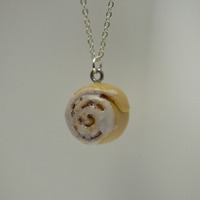 Kawaii Cute Miniature Food Necklaces - Cinnamon Bun with Sterling Silver Chain - Thumbnail 1