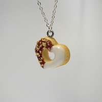 Kawaii Cute Miniature Food Necklaces - Chocolate Heart Donut with Sterling Silver Chain - Thumbnail 2