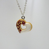 Kawaii Cute Miniature Food Necklaces - Chocolate Heart Donut with Sterling Silver Chain - Thumbnail 3