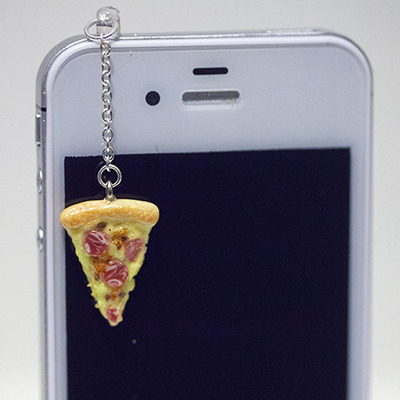Kawaii pepperoni pizza iphone earphone plug/dust plug - cellphone headphone handmade decorations - Thumbnail 3