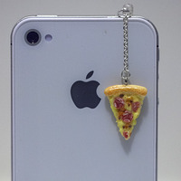 Kawaii PEPPERONI PIZZA Iphone Earphone Plug/Dust Plug - Cellphone Headphone Handmade Decorations - Thumbnail 1