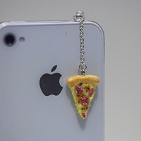 Kawaii PEPPERONI PIZZA Iphone Earphone Plug/Dust Plug - Cellphone Headphone Handmade Decorations - Thumbnail 3