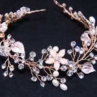 Faux Pearl Gold Bridal Wedding Rhinestone Crystal Gold Flower Vines Hair Tiara - Thumbnail 2