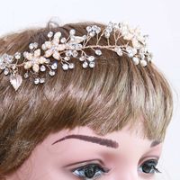 Faux Pearl Gold Bridal Wedding Rhinestone Crystal Gold Flower Vines Hair Tiara - Thumbnail 3