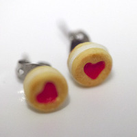 Kawaii Cute Miniature Food Earrings - Strawberry Jam Cookies - Thumbnail 2