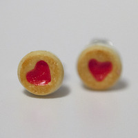 Kawaii Cute Miniature Food Earrings - Strawberry Jam Cookies - Thumbnail 3