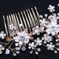 Faux Pearl Gold Hair Comb,Bridal Wedding Bride Rhinestone Crystal Art Deco - Thumbnail 1