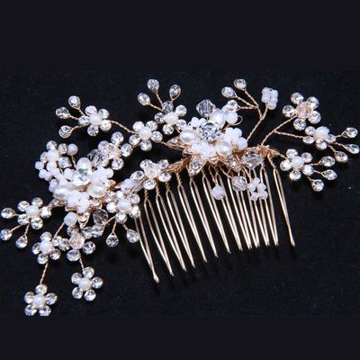 Faux pearl gold hair comb,bridal wedding bride rhinestone crystal art deco