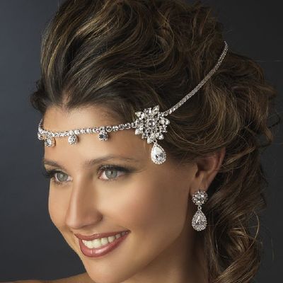 Free ship - wedding rhinestone crystal teardrop dangle hair chain & necklace & earrings