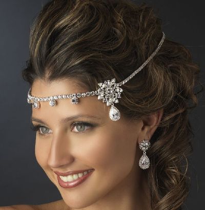FREE SHIP - Wedding Rhinestone Crystal Teardrop Dangle Hair Chain & Necklace & Earrings