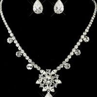 FREE SHIP - Wedding Rhinestone Crystal Teardrop Dangle Hair Chain & Necklace & Earrings - Thumbnail 4