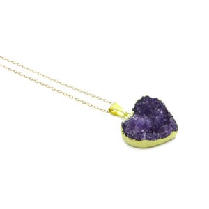 Amethyst Druzy Heart Necklace - Thumbnail 1