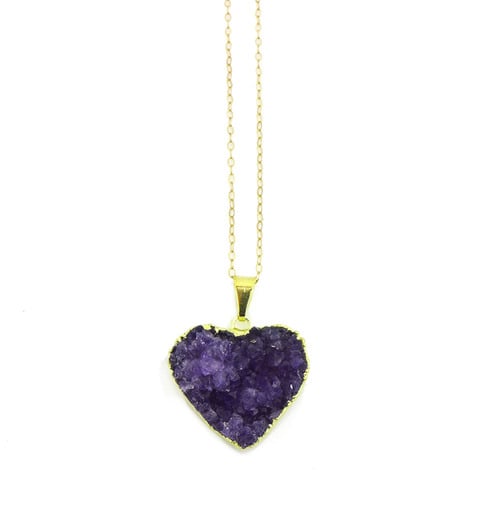 Amethyst Druzy Heart Necklace
