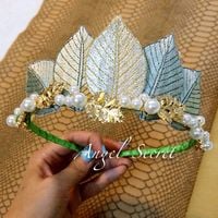 CR6 golden crown for Princess and Frog Tiana Costume tiara pearl fairy cosplay  - Thumbnail 1