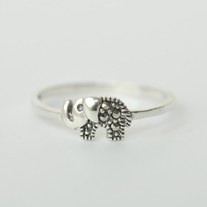 Silver Elephant Marcasite Ring