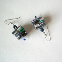 Earrings - Paper Eco With Blue Beads - Thumbnail 2