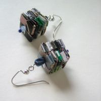 Earrings - Paper Eco With Blue Beads - Thumbnail 3