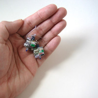 Earrings - Paper Eco With Blue Beads - Thumbnail 4