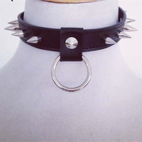 Halloween Hand Made Gothic Punk Rivet Black Rock Necklace with Ring Free Ship SP141267 - Thumbnail 2