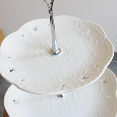 Ceramics 3 layers plate silver rack english high tea style home party cafe use