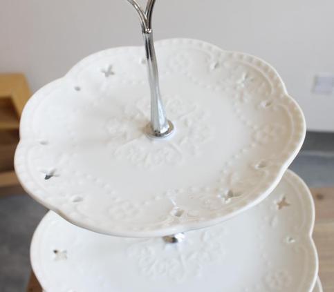 Ceramics 3 Layers Plate SILVER Rack English High Tea Style Home Party Cafe Use