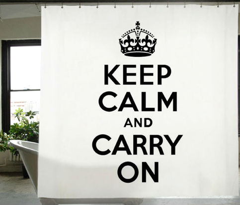 KEEP CALM & CARRY ON Black & White Bathroom Use SHOWER CURTAIN 180 x 200 cm Set