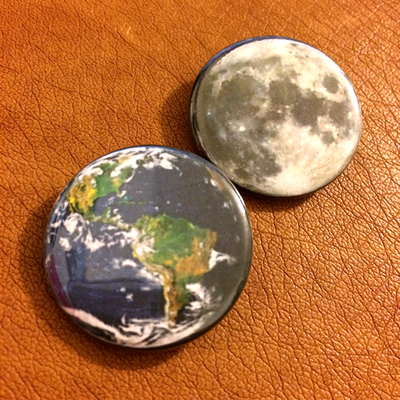 Earth and moon pinback button set