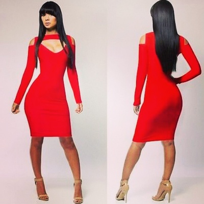 Glossy bodycon w/ chest cut