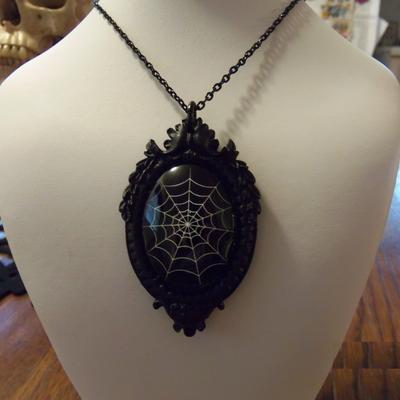 Gothic victorian spider web cameo necklace