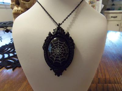 Gothic victorian spider web cameo necklace
