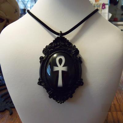 Gothic victorian style ankh cameo necklace