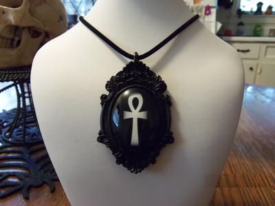 Gothic victorian style ankh cameo necklace