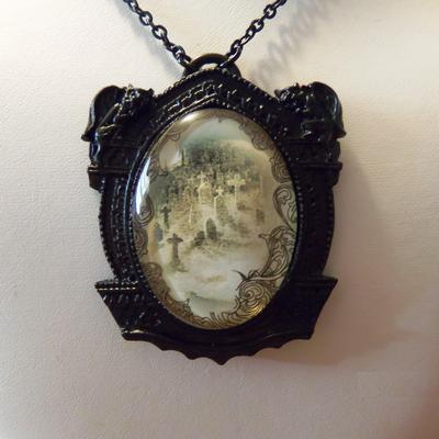 Cemetery gates gothic victorian cameo necklace