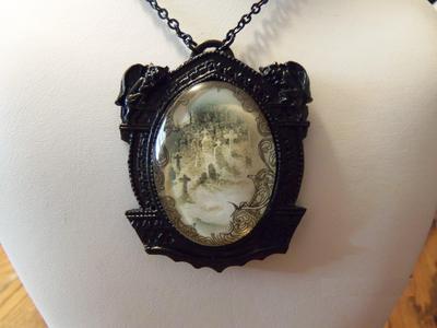 Cemetery gates gothic victorian cameo necklace