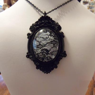 Romantic goth lace cameo necklace