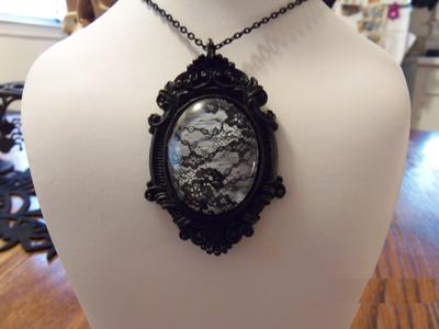 Romantic goth lace cameo necklace