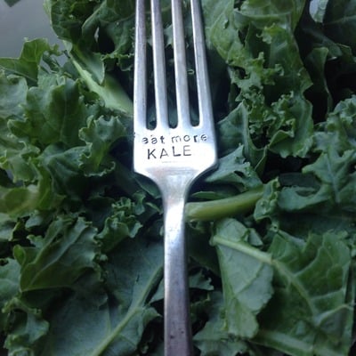 Eat more kale hand stamped fork