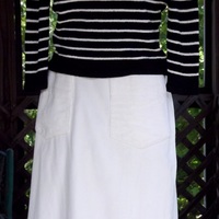 White Corduroy Long Floor Length Skirt with Pockets, Vintage Women's Size Small US 6 8 - Thumbnail 1